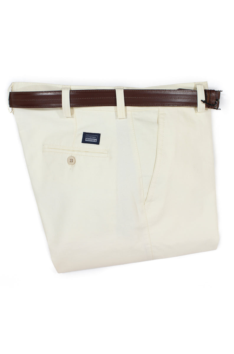 pantalón liso de gabardina sin pinzas beige