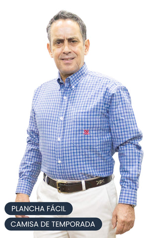 Camisa Oxford Cuadrille Manga Larga - Azul