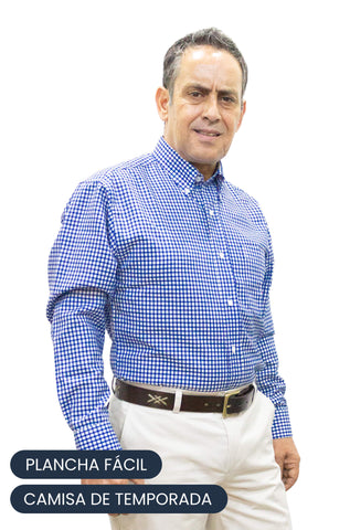 Camisa Oxford Cuadrille Manga Larga - Azul