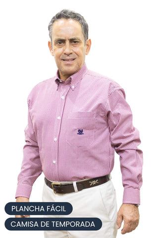 Camisa Oxford Cuadrille Manga Larga - Vino